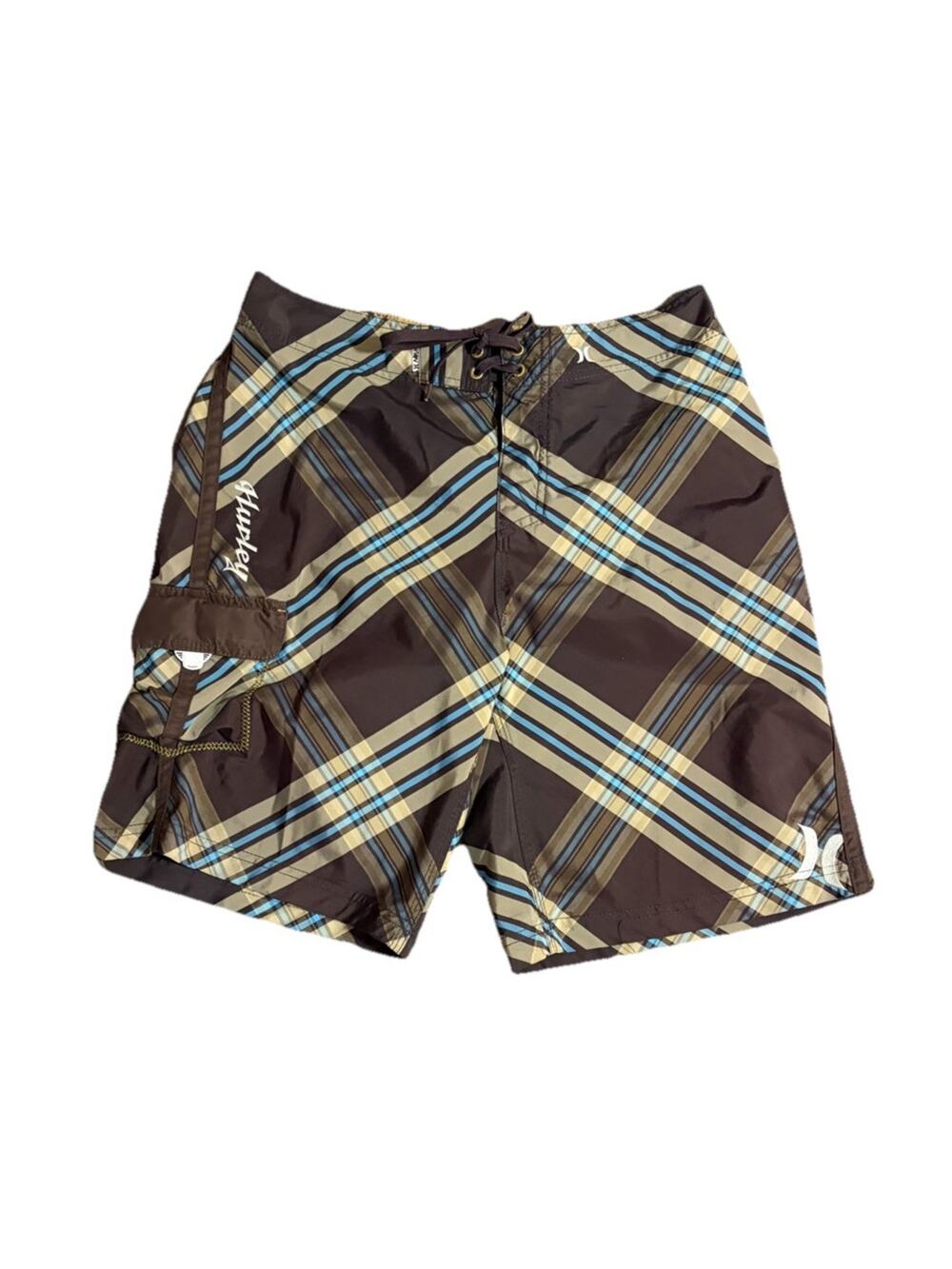 Hurley Y2K Men’s Plaid Swim Trunks Size 32 Waist Surf Board Shorts Skater